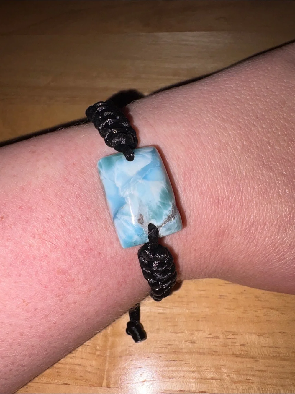 Handmade Black Macrame Bracelet with Larimar Stone